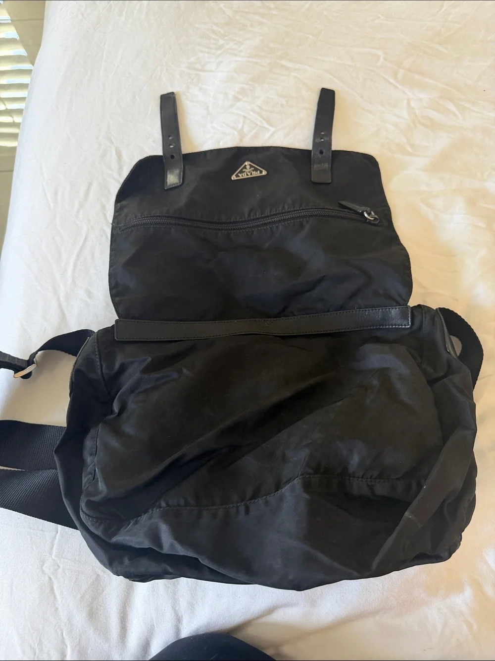 Prada Black Nylon Messenger Bag with Silver Logo
